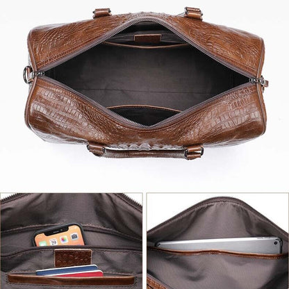 Mens Leather Crocodile Gym Duffel Shoulder Bag Travel Overnight Luggage Handbags