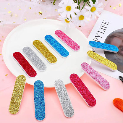 Nail Files 100Pcs Plastic Disposable Colorful Glitter Double Sided Sandpaper 6cm