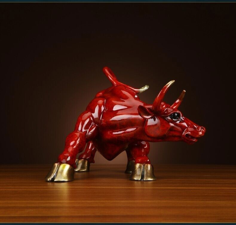 20kg, China Feng Shui Brass copper Stock Wall Street Ox Bovine Oxen Bull statue