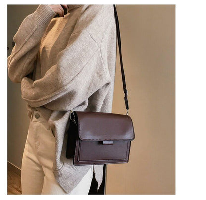 Small Flap Crossbody Shoulder Leather Bag Totes Solid Handbag Square Travel Bags