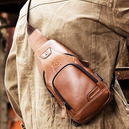 Men's Sling Backpack,100% Genuine Leather Chest bag Crossbody Bag Shoulder Bag