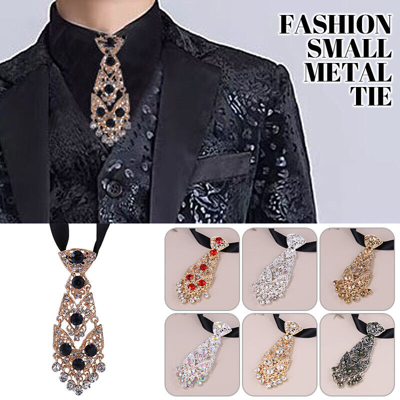 Men's Metal Gold Silver Diamond Bow Tie Pre Tied Shiny Wedding Party Show Tie