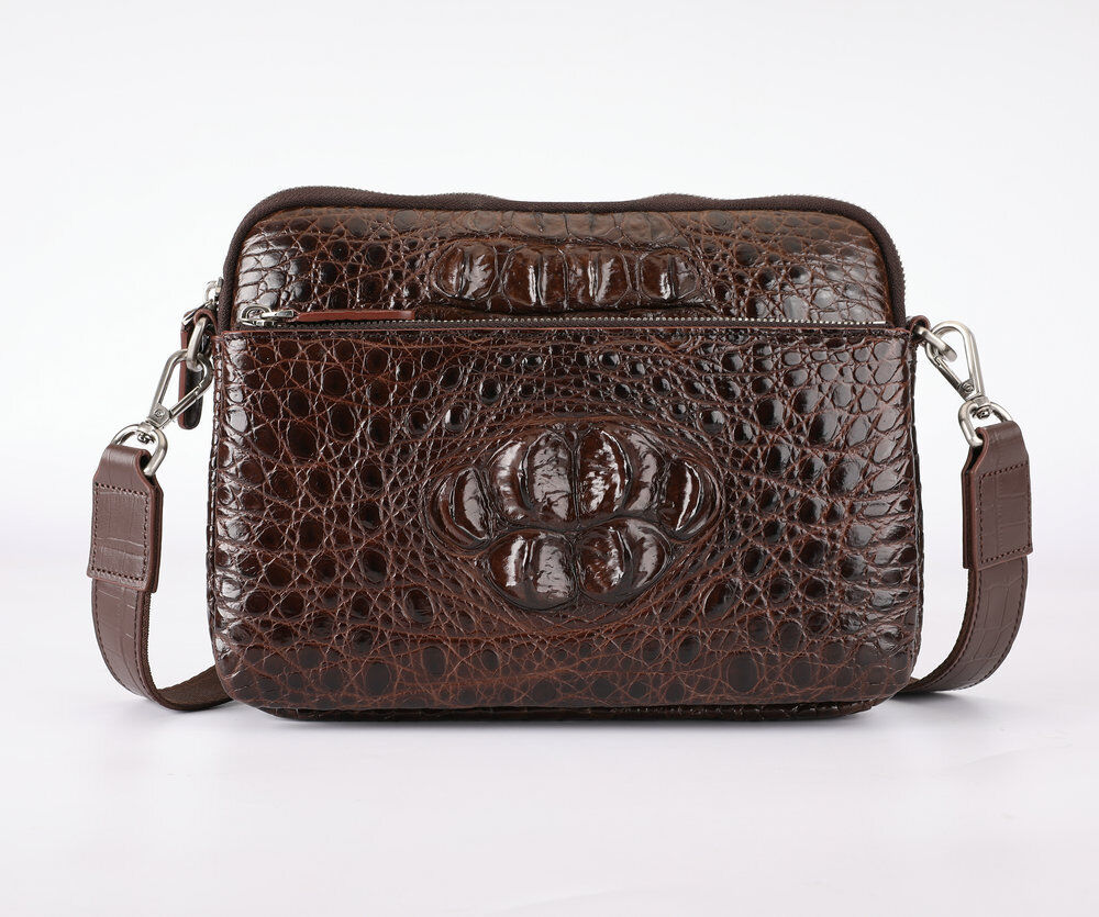 Original Real Crocodile Skin Leather Bags,Men's Luxury Black Shoulder bag