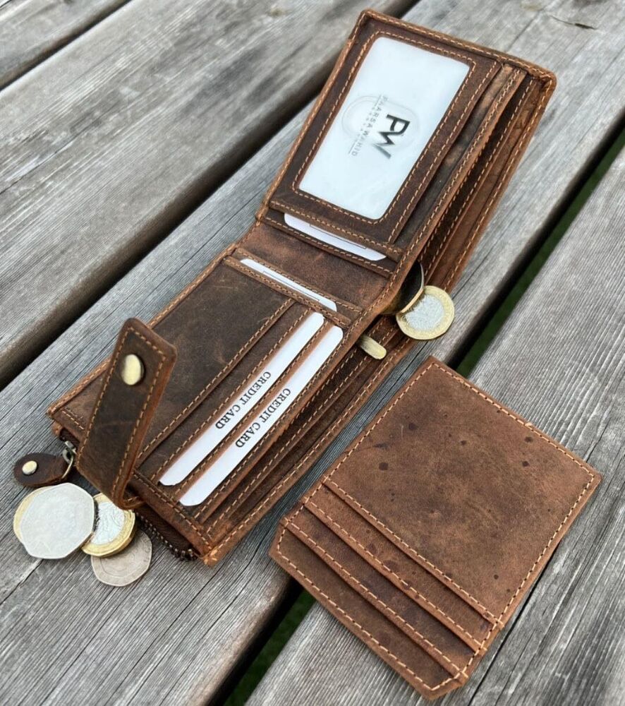 Brown Handmade Leather Wallet for Men RFID Blocking Purse Easy Open & Close Gift