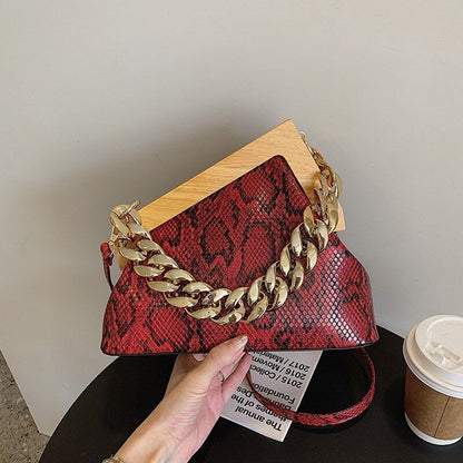 Triangle Synthetic Leather Crossbody Bag Handbag Thick Chain Purse 22*26*10 CM