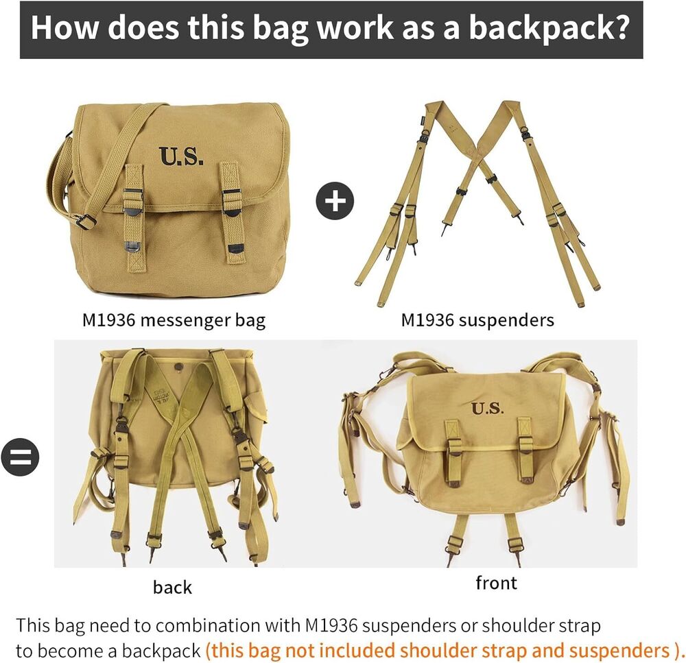 WW2 US M1936 Canvas Messenger Bag, 12" Vintage Tactical Musette Satchel Bags...