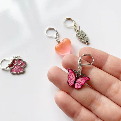 Stitch Markers 4Pcs Enamel Metal Dog Footprints Butterfly Heart Crochet Lock Kit