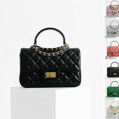 Small Quilted Lambskin Leather Handle Chain Tote Shoulder bag Crossbody Purse