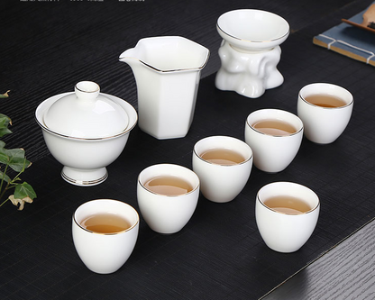 Hand covered bowl tea cup pure white fat jade porcelain gift box set