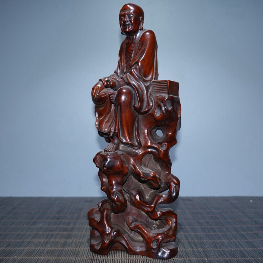Antique Chinese Boxwood Carving Arhat Buddha Statue Wooden Sculptures Home Decor