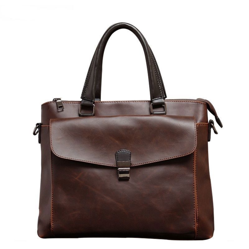 Crazy Horse Leather Briefcase Men's Handbag Laptop Luxury Messenger Shoulder Bag