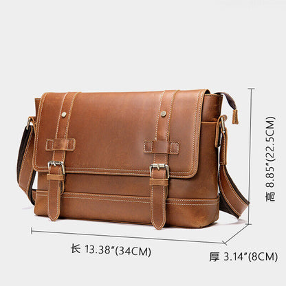 Crazy Horse Leather Men's Shoulder Messenger bag Cowhide Business Briefcase