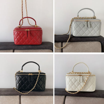 Quilted Lambskin Leather Vanity Case Chain Box Shoulder Bag ClutchTote Purse