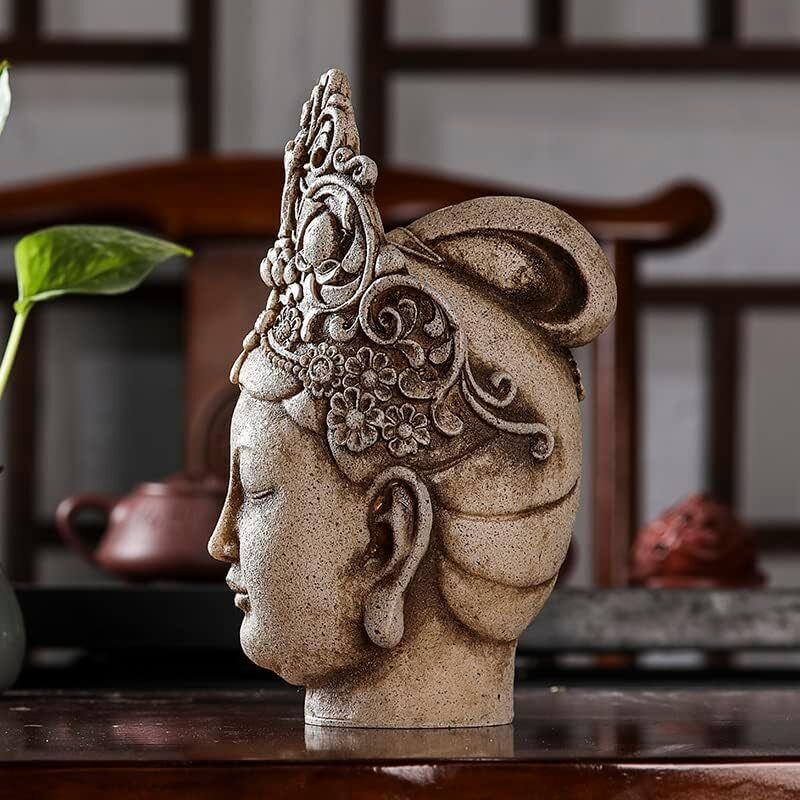 Buddha Head Statue Figure Tabletop Meditation Zen Lamp Home Office Decoration