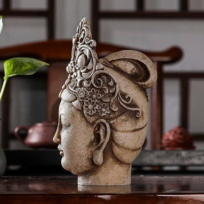 Buddha Head Statue Figure Tabletop Meditation Zen Lamp Home Office Decoration