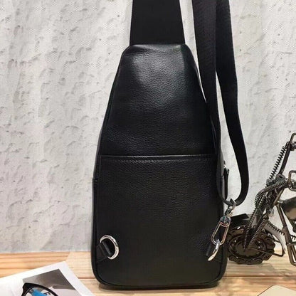 Top Soft Cow Leather Black Sling Backpack, Men's Crossbody Chest Bags for Hiking