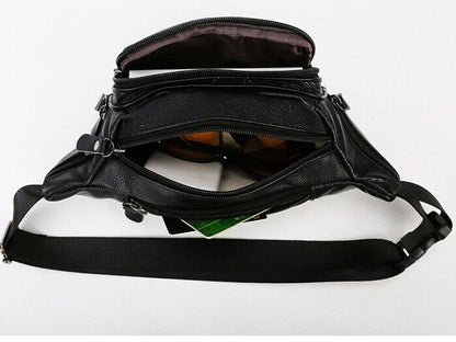 Cross-body Bag Genuine Leather Black Fanny Pack Men waist Bag Running
