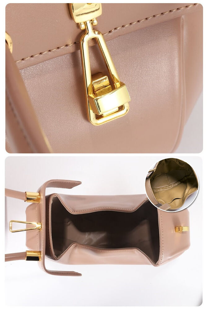 Real Leather Wonton Round Pouch Clutch Purse Top Handle Tote Handbag Grab Bag