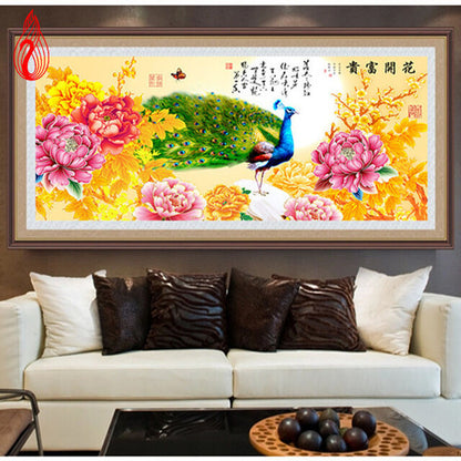 DIY 5D Peacock Peony Flowers Round Diamond Painting Kits Cross Stitch Home Decor