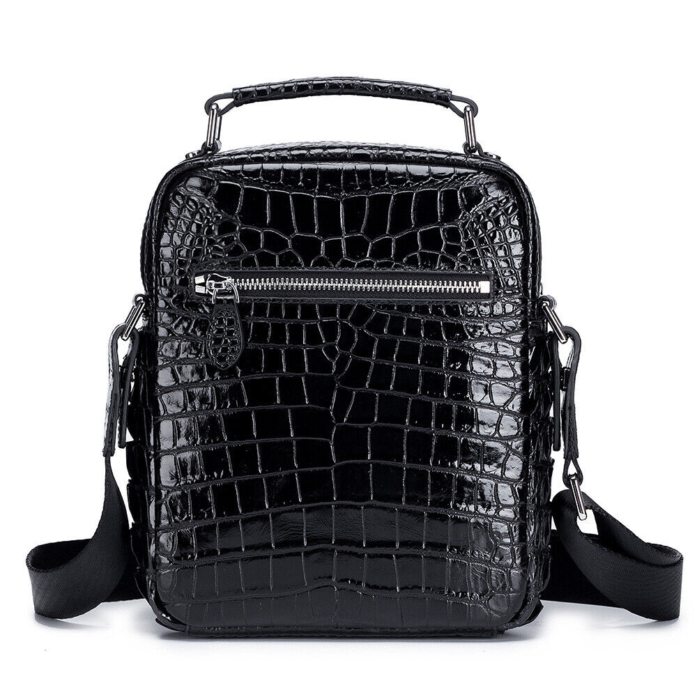 100% Genuine Leather Men's Crocodile Shoulder/Messenger Bag 8" Handbag Sport Bag