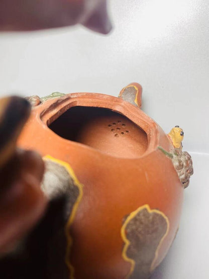 Vintage Chinese Yixing Purple Clay Teapot Zisha Ceramic Carving Squirrel Tea Set