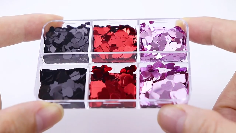 Nail Glitter Sequins 6Grids Mixed Red Black Heart Valentine's Day Manicure Decor