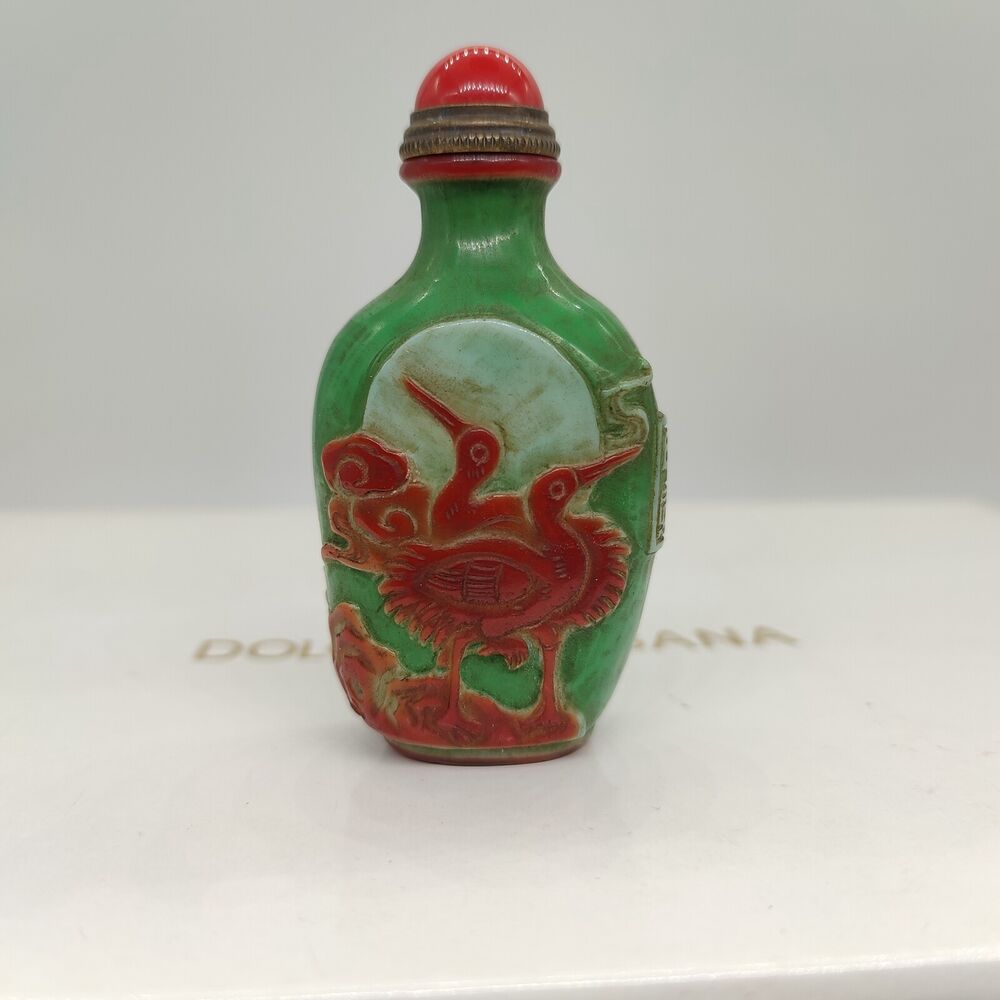chinese snuff bottles peking glass vintage box carved crane statue love gifts
