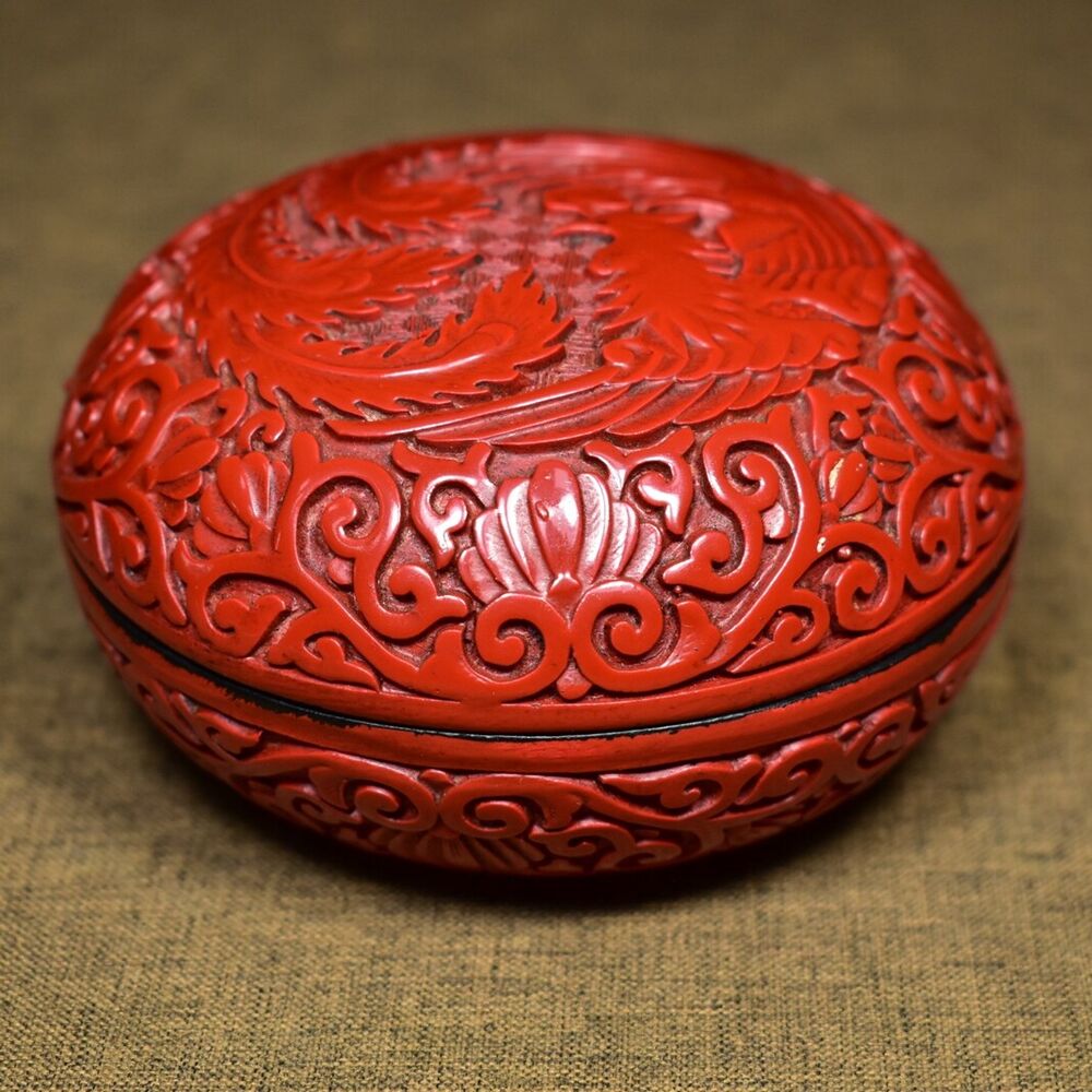 chinese lacquerware box Japan lacquerwork lacquer jewelry carved Phoenix statue