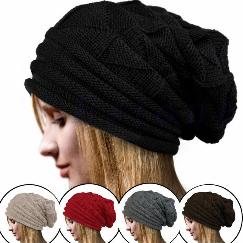 Unisex Knitted Baggy Beanie Cap Oversized Winter Warm Wool Hat Outdoor Hiking