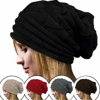 Unisex Knitted Baggy Beanie Cap Oversized Winter Warm Wool Hat Outdoor Hiking