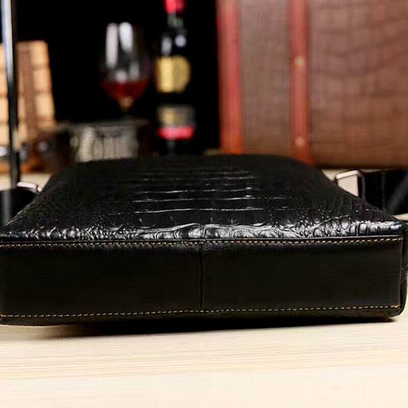 100% Genuine Leather Men's Crocodile Sling Messenger/Shoulder Bag Double Zipper