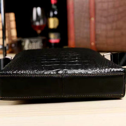 100% Genuine Leather Men's Crocodile Sling Messenger/Shoulder Bag Double Zipper
