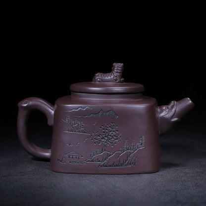 Chinese Yixing Zisha Clay Handmade Exquisite Teapot(四方 底款：金鼎商标)