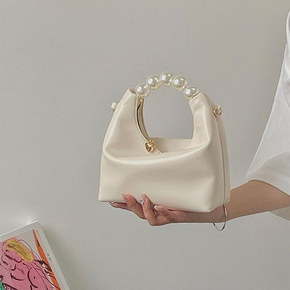 Handbags Shoulder Bag Soft Synthetic Leather Pearls Crossbody Bags 19*11cm White