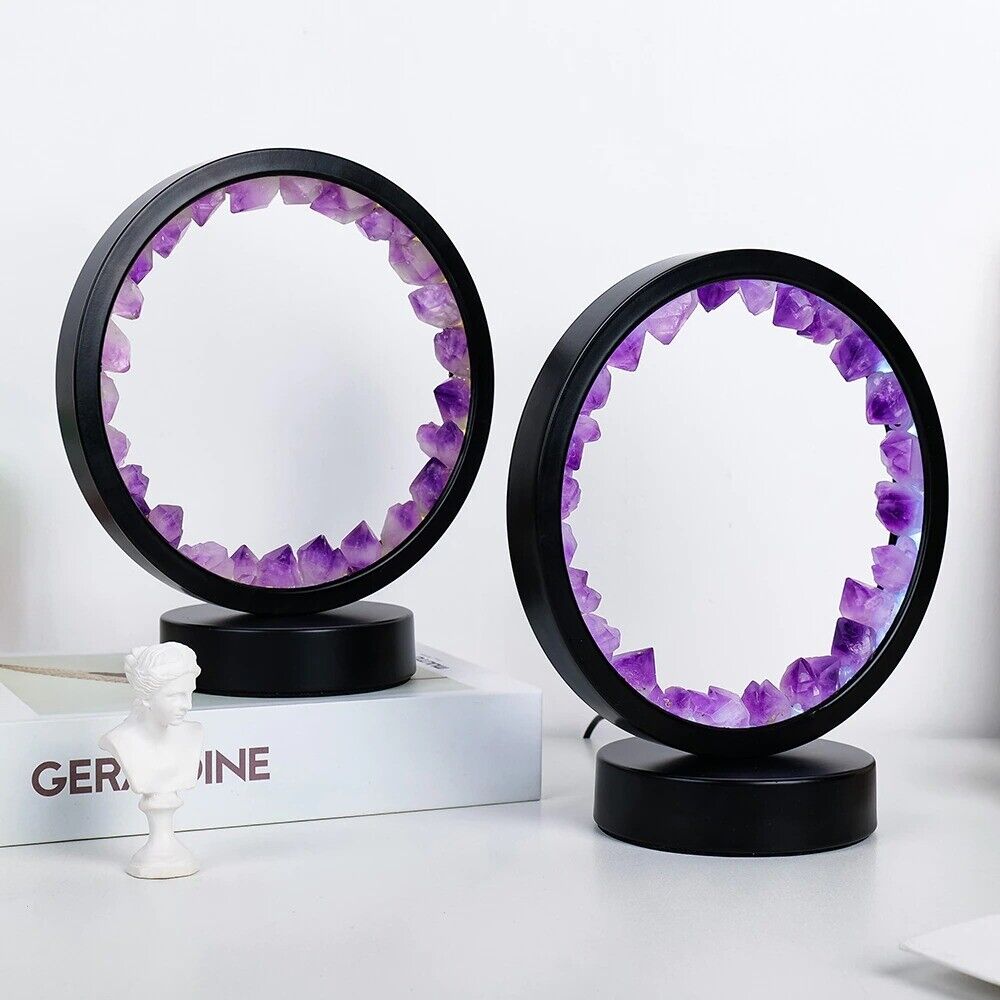 Bedside Lamps LED Rechargeable Natural Quartz Amethyst Cluster Desk Night Lights