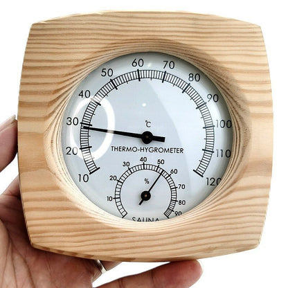 Hygrometer Sauna Thermometer Digital Room Measuring Gauge Tool Pine Wood 13x13cm