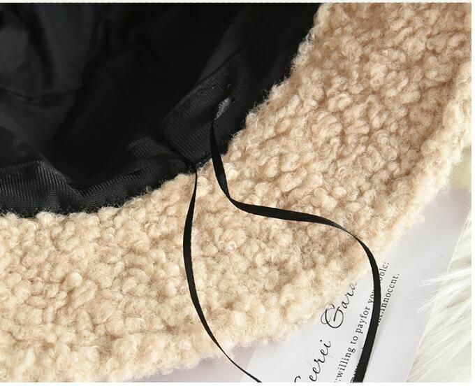 Bucket Hats Lamb Faux Fur Thickened Warm Velvet Winter Outdoor Plush Fisherman