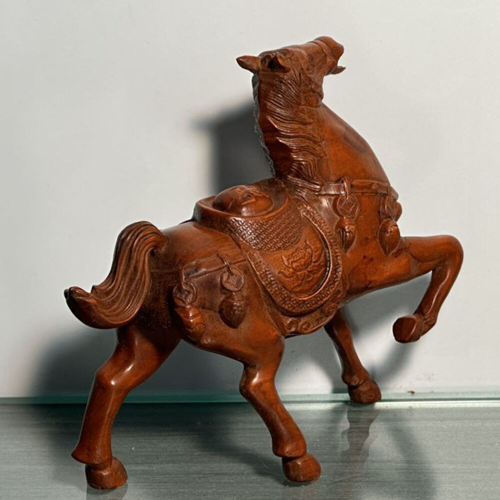 Chinese Vintage Boxwood Carving Horse Statue Collections Sculpture Nice Art Work