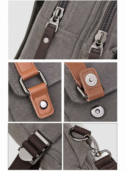 Men's Canvas Convertible Small Mini Backpack Rucksack Chest Pack Sling Bag