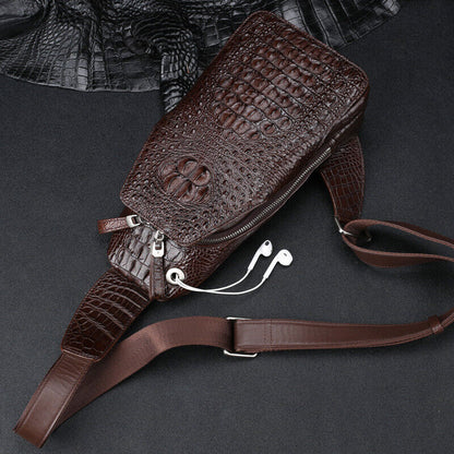 Handcrafted Nile Crocodile Skin Leather Mens Luxury Crossbody bag Sling Backpack