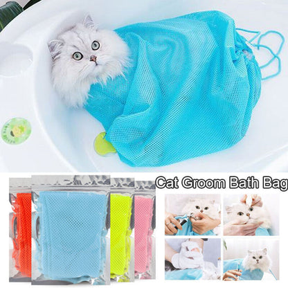 Mesh Cat Grooming Bath Bag Adjustable Pet Nail Trim Washing Clean Restraint Bag