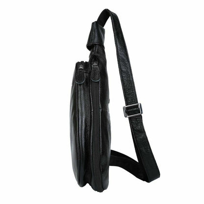 Men's Black Leather Satchel Chest Backpack Book Travel Work Bag Sling Cross Body