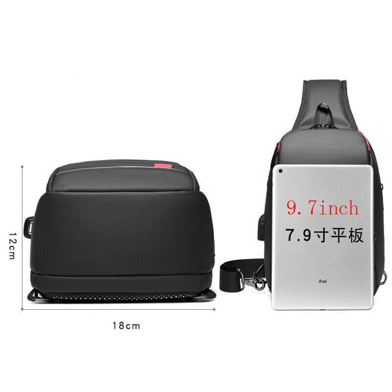 Men's Sling Backpack Oxford cloth Waterproof Crossbody Bag USB Port Sport Bags