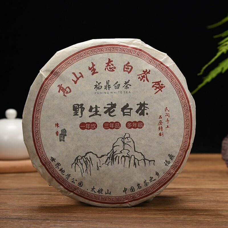 350g 2013 Fuding High Mountain Bai Cha Cake Shou Mei Premuim Wild Aged White Tea