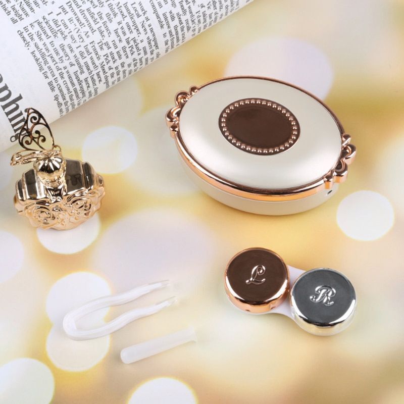 Contact Lens Case Classic Round Portable Storage Box 8x5.5x2.5cm Acrylic Plastic