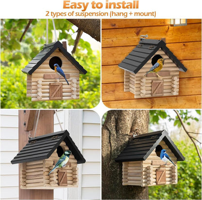 Wooden Outside Hummingbird House Bird Nesting Box Home Decor for Garden Light
