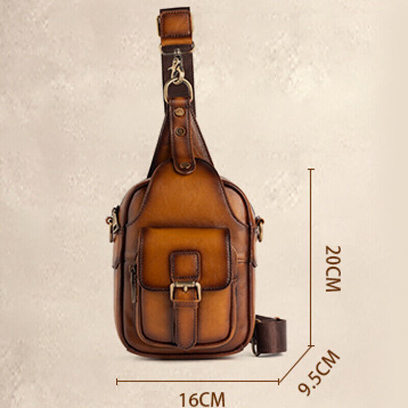 Men's Sling Backpack, 100% Cowhide Leather Vintage Chest Bag Crossbody Daypack