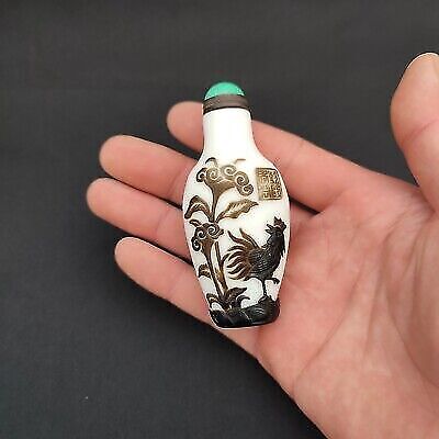 vintage peking glass snuff bottle box chinese overlay snuffbox carved collection