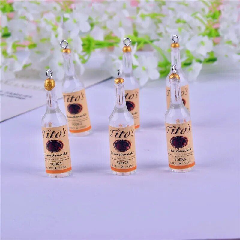 10Pcs Keychain 3D Earring Alcohol Bottle Resin Charm Pendant DIY Fashion Jewelry