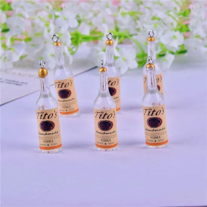 10Pcs Keychain 3D Earring Alcohol Bottle Resin Charm Pendant DIY Fashion Jewelry